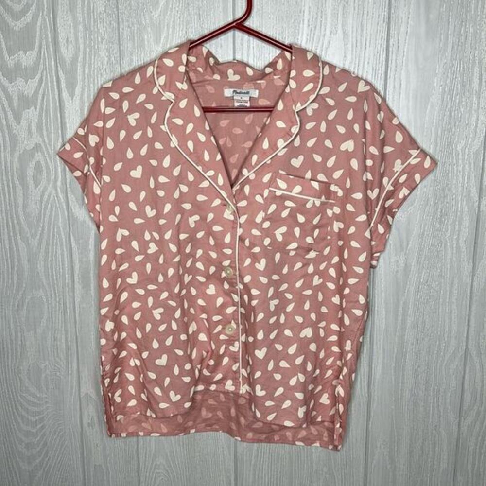Madewell pink and cream pj‎ top size small button front with pocket